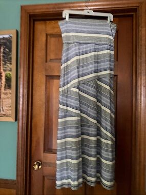 Max Edition Blue and Cream Striped Maxi Skirt with Wrap Detail
